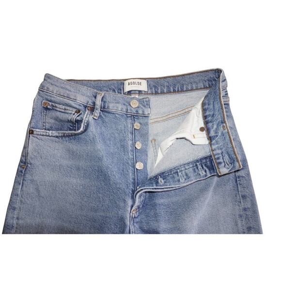 AGOLDE Riley High Rise Distressed Jeans Women’s Size 29 Blue Button Fly - Picture 4 of 7
